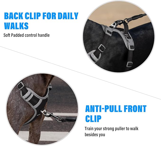 Plutus Pet No Pull Dog Harness, Release at Neck, Reflective Adjustable Dog Vest Harness, Easy Control Handle for Walking, for Small Medium Large Dogs, Black, M