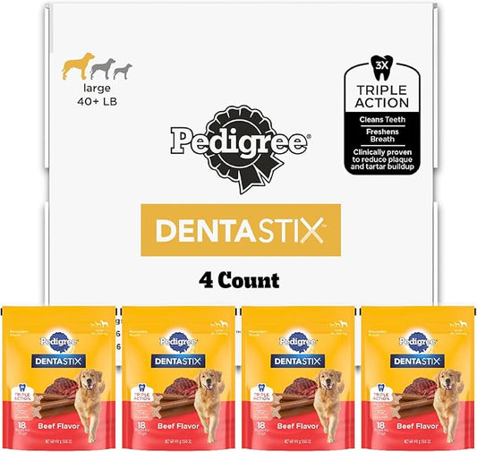Pedigree Dentastix Large Breed Dog Treats, Beef Flavor, (4) 18ct Bags (72 Treats Total)