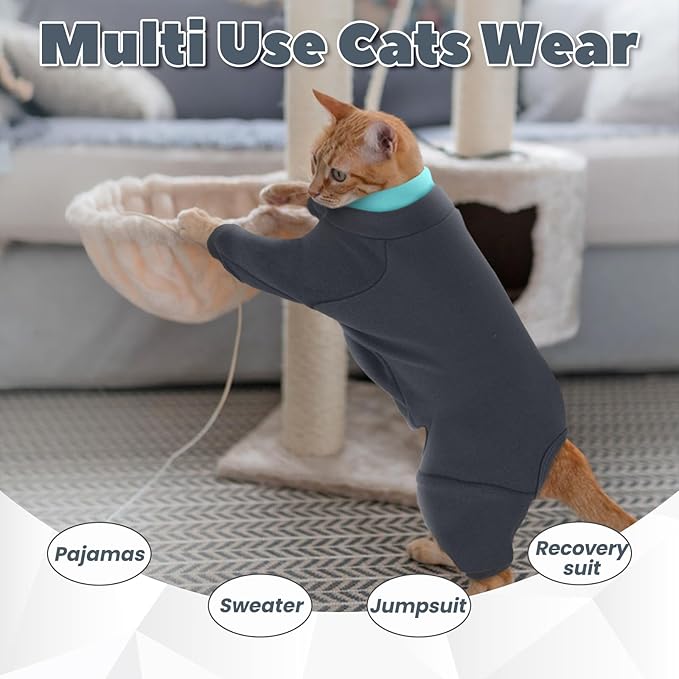 Cat Hair Sticky Onesie, Prevent Hair Loss Cat Pajamas, Long Sleeves Anti-Licking & Skin Disease Recovery Suit for Cats, Sphynx Clothes Costumes Outfits for Pet