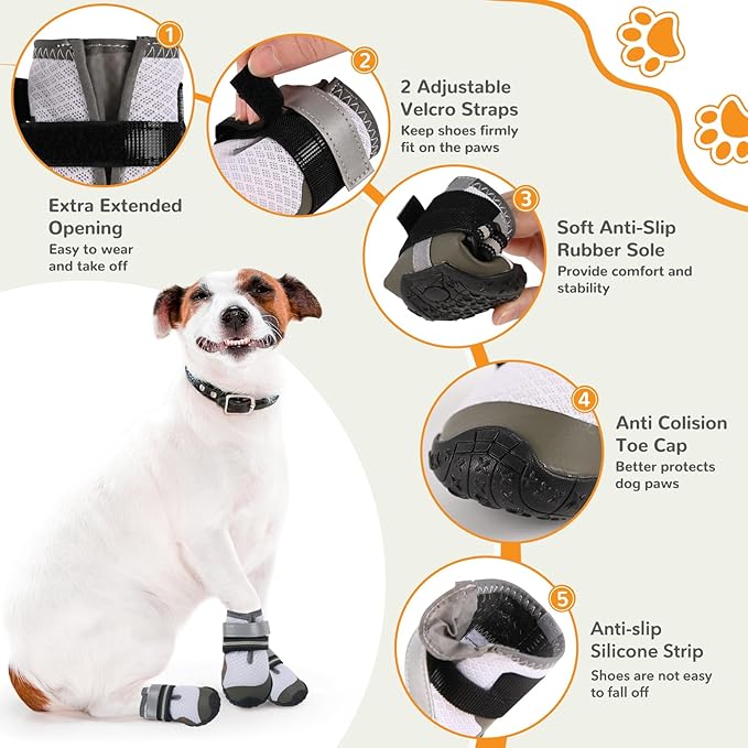 Dog Shoes for Medium Large Dogs, Dog Boots & Paw Protectors to Prevent Licking, Anti-Slip Dog Booties with Reflective for Summer Hot Pavement, Outdoor Hiking, Hardwood Floors (Size 5)