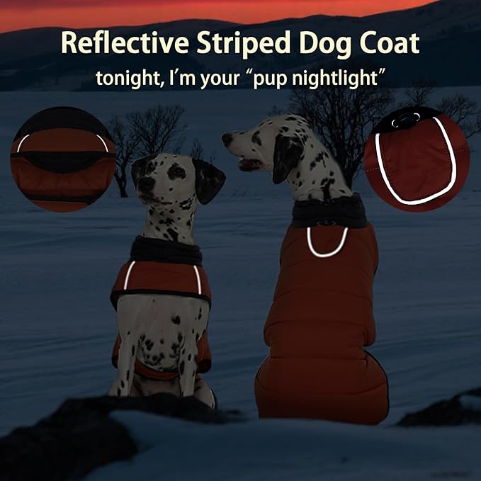 MIGOHI Lightweight Dog Puffer Jacket - Dog Winter Coat with Reflective Strips, Padded Vest with Harness Hole, Warm Snow Jacket Cold Weather, Easy On Hook & Loop Belly for Large Dogs, Caramel, 3XL