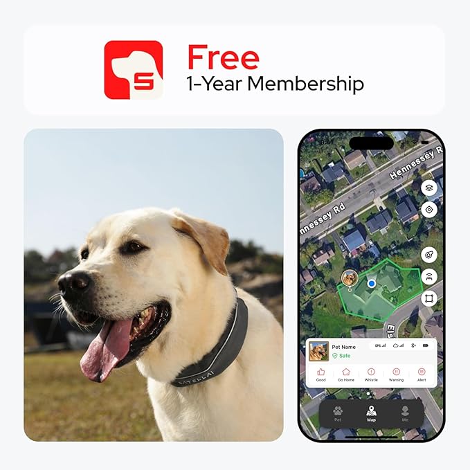 SATELLAI GPS Dog Collar, Blue [Free 1-Year Membership] The Most Advanced Dog Wireless Fences with AI Analysis, Precise Position, 5-Day Battery, and IP68 Waterproof, Flexible Virtual Fencing for Dogs