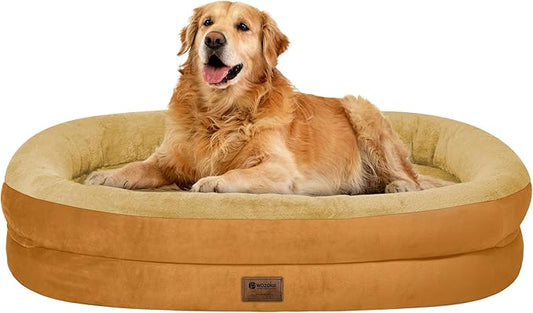 Orthopedic Waterproof Large Dog Bed: Memory Foam Washable Dog Bed with Bolsters - XL Removable Washable Cover for Medium Large Sized Pet - Non-Slip Bottom - Orange