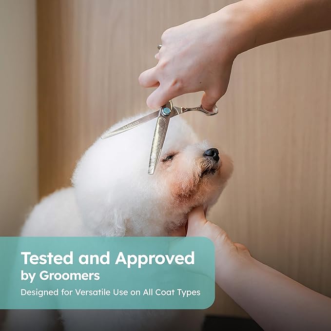 7" Dog Grooming Thinning Scissors – Handcrafted, Ergonomic, VG10 Stainless Steel for Sharper, Tougher, Better Edge Retention, Thinning Rate 50%