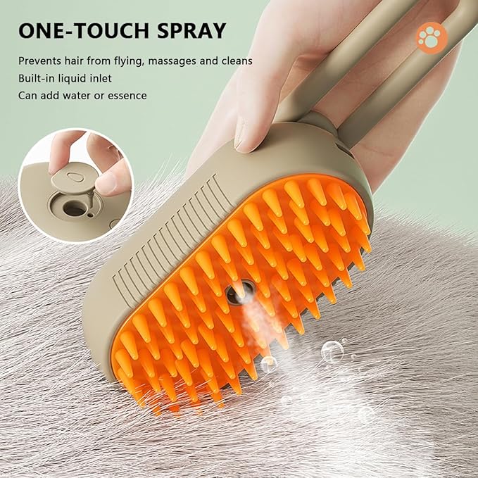 Cat Steam Brush, 3 in 1 Pet Steam Cats Brushes Rechargeable Anti-Static Grooming Brushe, Vibration Massage Cleaning Shedding & Combing Multifunctional Hair Removal Comb for Cats Dog (Khaki)