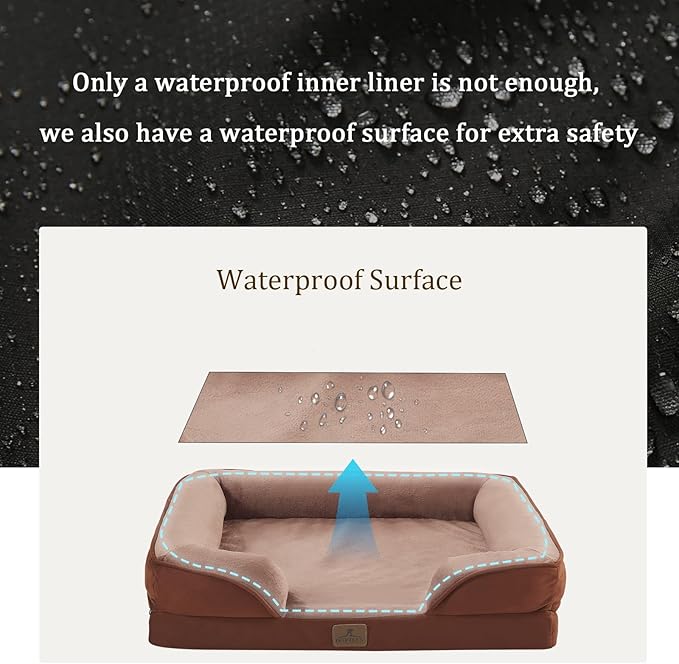 Bedfolks Orthopedic Dog Bed Extra Small, Waterproof Dog Sofa Bed for Small Dogs & Cats, Egg Foam Pet Couch Bed with Removable Washable Cover and Nonslip Bottom, Brown