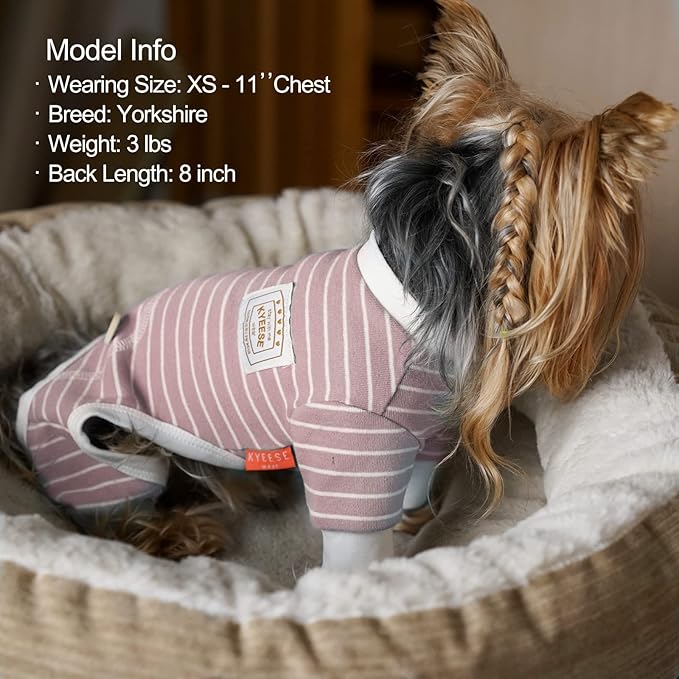 KYEESE Dog Pajamas Soft 4 Legs Doggie Jammies Striped Dog PJS Pet Jumpsuit Lightweight Puppy PJS Clothes Breathable Pajamas Stretchable Outfit Cozy Onesie Sleepwear for Summer,Pink Striped, Small