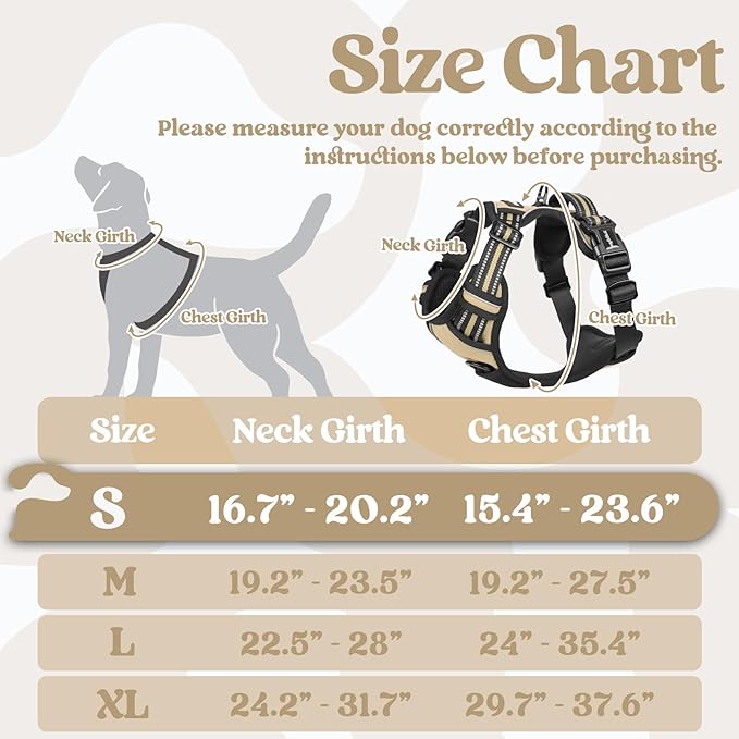 rabbitgoo Dog Harness Small Sized, No Pull Pet Harness with 3 Buckles, Adjustable Soft Padded Vest with Control Handle, Walking Reflective Pet Vest for Small Dogs, Beige, S