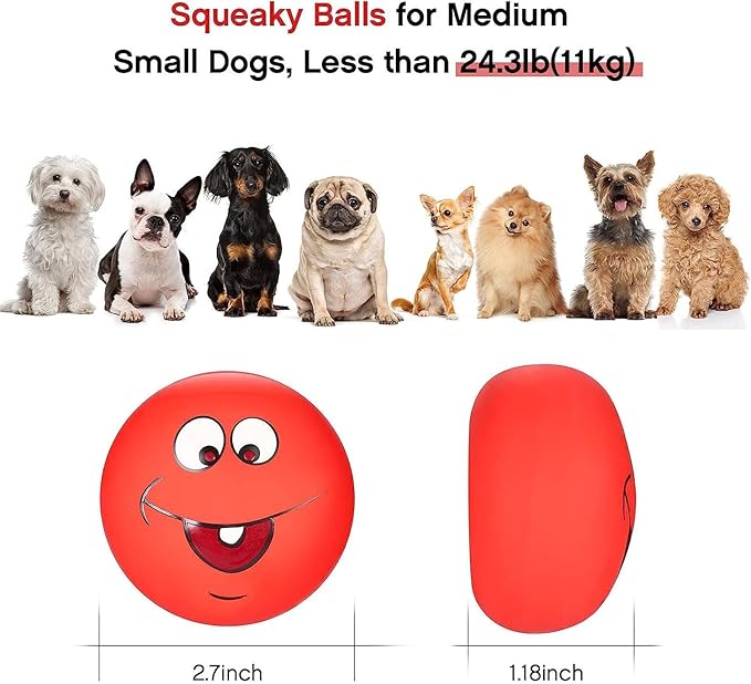 Squeaky Dog Toys Latex Rubber Soft Dog Squeaky Toys Squeaky Chewing Teething Fetching Dog Balls Puppy Toys Gifts for Pets Medium Small Dogs 6Pcs/Set
