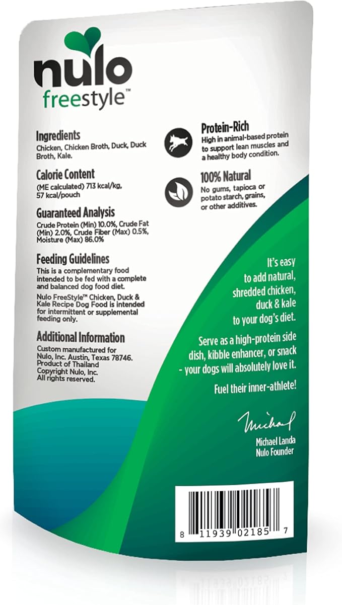 Nulo Freestyle Chicken, Duck, & Kale in Broth Real Meat Dog Food Topper, 2.8 Ounce (Pack of 24)