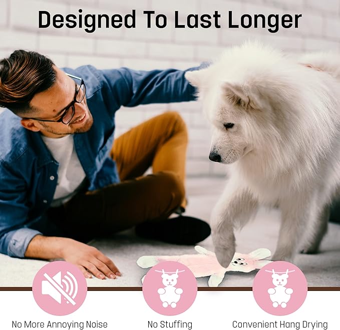 FGA MARKETPLACE Pink Rabbit Dog Toy Flat NO Stuffing NO Squeak, Funny Style Will Entertain Your Pet for Hours, Recommended for Small and Medium Dog 21 INCH Long