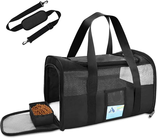 Refrze Pet Carrier Airline Approved, Cat Carriers for Medium Cats Small Cats, Soft Dog Carriers for Small Dogs, TSA Approved Pet Carrier for Cat Dog of 15 Lbs, Puppy Carrier,Black