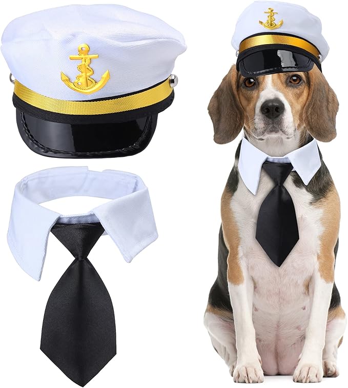 Yewong Pet Captain Costume Set Dog Cat Sea Sailor Hat with Pet Necktie/Bowtie for Cat Puppy Navy Halloween Cosplay Party Supplies Photo Props (Necktie Set-6)