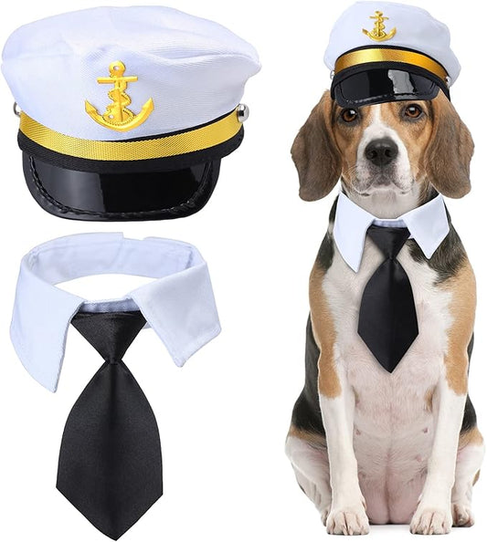 Yewong Pet Captain Costume Set Dog Cat Sea Sailor Hat with Pet Necktie/Bowtie for Cat Puppy Navy Halloween Cosplay Party Supplies Photo Props (Necktie Set-6)