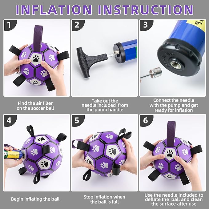 QDAN Dog Toys Soccer Ball with Straps - Dog Water Toy, Puppy Birthday Gifts, Durable Dog Balls for Small Medium Dogs （6 Inch）