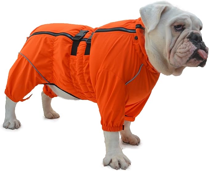 Dogs Waterproof Jacket, Lightweight Waterproof Jacket Reflective Safety Dog Raincoat Windproof Snow-Proof Dog Vest for Pugs English French Bulldog American Pit Bull Orange B-M