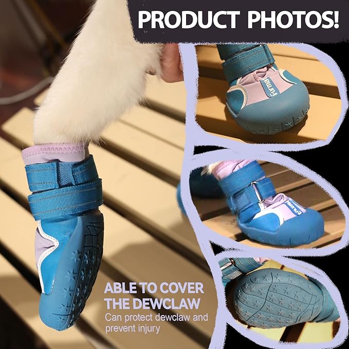Dog Shoes for Large Small Medium Dogs,Dog Booties for Indoor Hardfloors Anti-Slip,Reflective Strip Waterproof Dog Boots & Paw Protectors for Outdoor Walking Hot Pavement,Winter Snow (Purple-5)