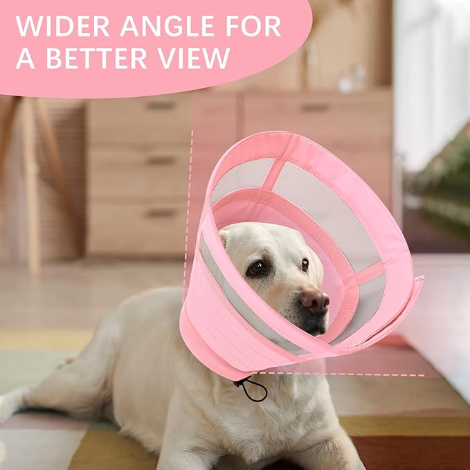 ASENKU Dog Cone Collar, Soft Adjustable Cone for Dogs to Stop Licking, Lightweight Recovery Dog Cone After Surgery, Pet E-Collar for Small, Medium & Large Dogs (Pink, L)