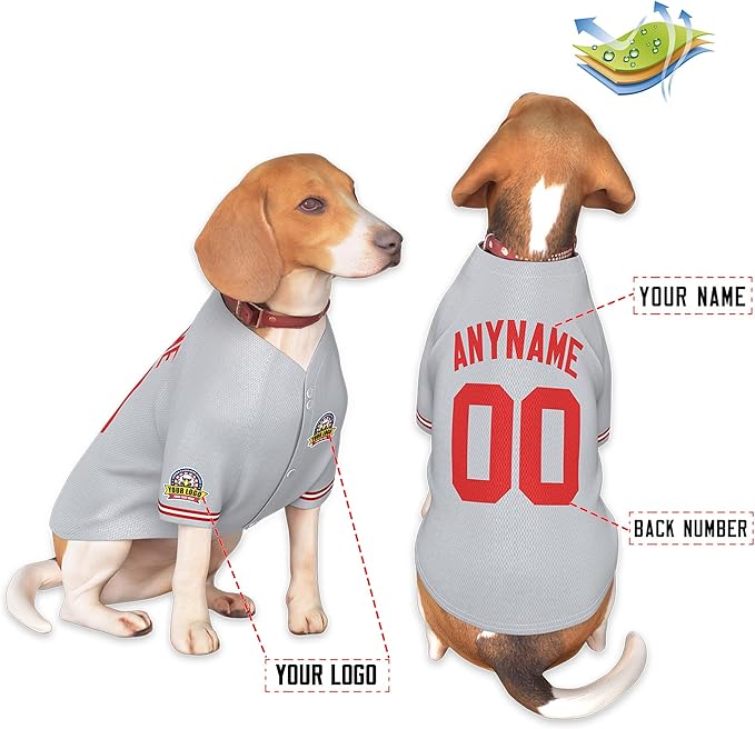 Custom Dog Baseball Jersey with Name Number Logo for Small Pet Dogs-Personalized Dog Shirts