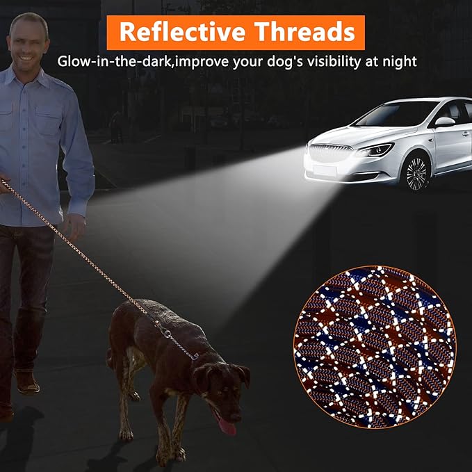 NTR Long Dog Leash, 20FT Check Cord with Swivel Lockable Hook and Comfortable Padded Handle for Reflective Dog Leash for Small Medium and Large Dogs Walking Training Hiking Camping Playing