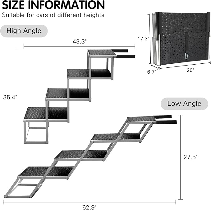 DGSL Extra Wide 4-Step Dog Ramp for Truck, SUV & Bed - Folding Steps with Non-Slip Surface, Supports Up to 250 Lbs