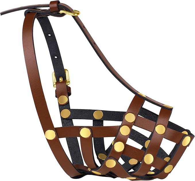 OOPSDOGGY Cocker Spaniel Dog Muzzle for Small Dogs - Leather Breathable Secure Basket Muzzle for Small Medium Breeds Prevents Biting No Chewing Adjustable (Brown, Size 1 - Cocker Spaniel)