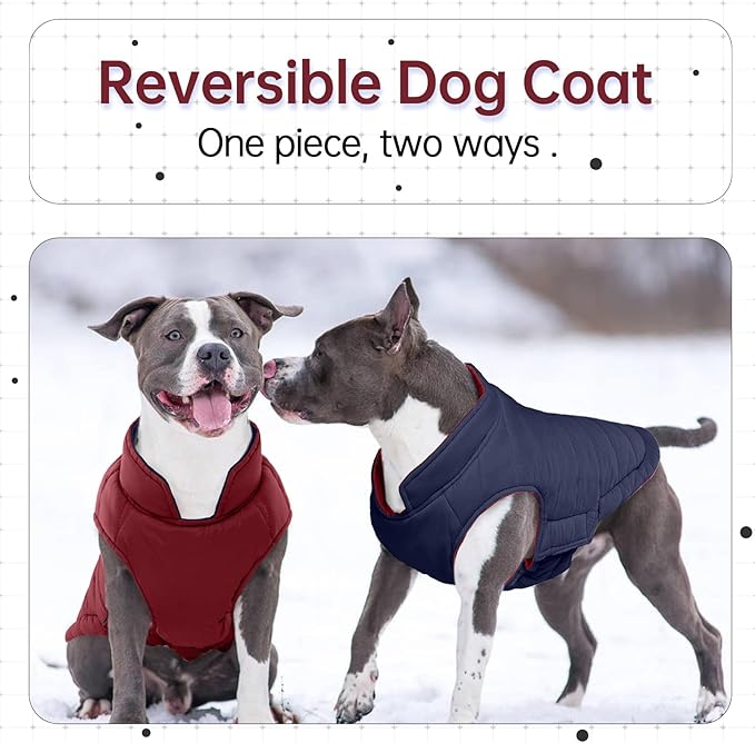 Lelepet Reversible Dog Coat Waterproof Dog Jacket Windproof Puffer Vest for Winter Warm Lightweight Coats for Large Dogs Adjustbale Hook & Loop Pet Apparel with Leash Hole, Boxer, Weimaraner, 2XL