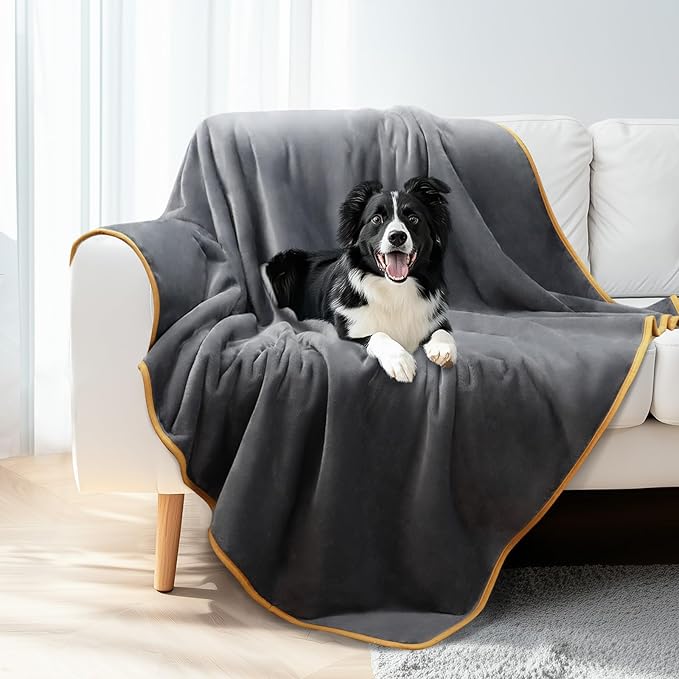 Luciphia Waterproof Pet Blanket, Liquid Pee Proof Dog Blanket for Sofa Bed Couch, Reversible Sherpa Fleece Furniture Protector Cover for Small Medium Large Dogs Cats, Grey+Beige Large（65" x 57"）