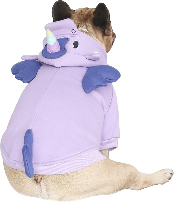 iChoue Unicorn Dog Halloween Costumes Clothes Sweater Cute Funny for English Bulldog Cold Weather Winter Coats Hoodies - Purple/XXLarge