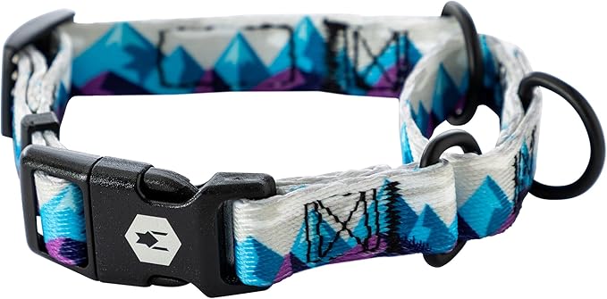 Wolfgang Heavy Duty Martingale Dog Collar with Quick Release Nylon Buckle for Walking & Training, RockyPeaks Print, Small