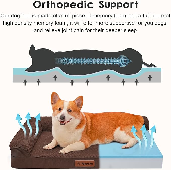 Orthopedic Dog Beds Large Sized Dog, Memory Foam Pet Bed for Large Dogs, Washable Removable Cover, Nonskid Bottom, Waterproof, 36x27x6 Inches, Brown Grey