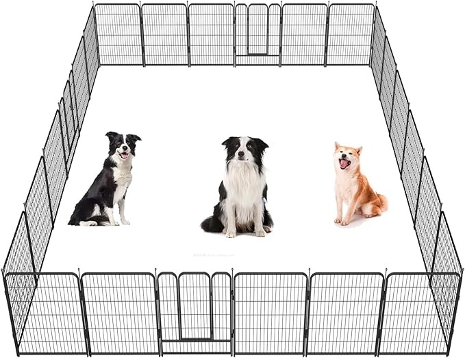 Dog Playpen,32/40/45 Inch Height in Heavy Duty, Folding Indoor Outdoor Anti-Rust Dog Exercise Fence, Portable Pet Playpen with Door for Large Medium Small Dogs and Pet (24 Panels, 40 Inch) Silver