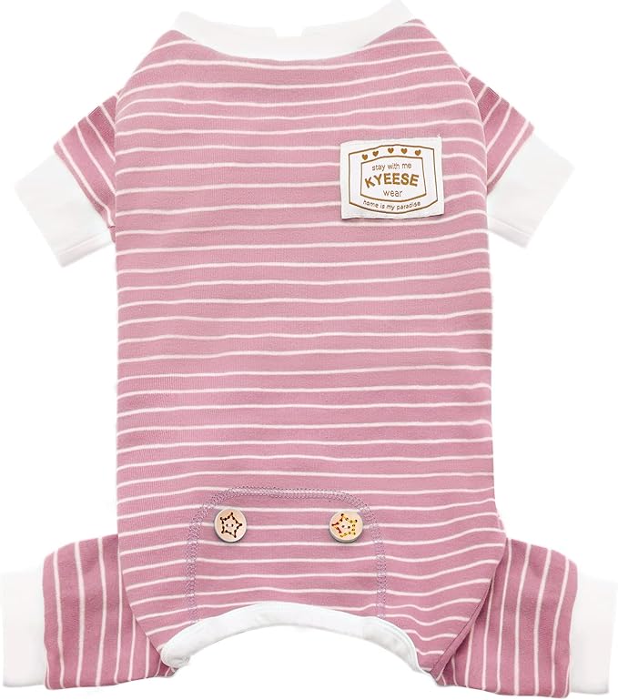 KYEESE Dog Pajamas Soft Striped Pet Jumpsuit Lightweight Doggie Jammies 4 Legs Dog Clothes Stretchable Pajamas Breathable Cozy Outfit Comfortable Onesie Sleepwear for Small Dogs,Pink Striped, Large