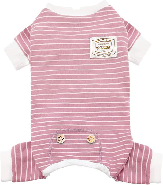 KYEESE Dog Pajamas Soft Striped Pet Jumpsuit Lightweight Doggie Jammies 4 Legs Dog Clothes Stretchable Pajamas Breathable Cozy Outfit Comfortable Onesie Sleepwear for Small Dogs,Pink Striped, Large