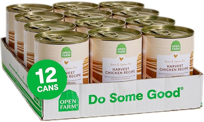 Open Farm Canned Dog Food, Pate for Complete & Balanced Nutrition, Grain Free and Legume-Free, Harvest Chicken Recipe, 12.5oz Cans (Pack of 12)