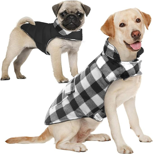 AOFITEE Dog Coat Plaid Dog Winter Coat for Large Dogs, Warm Dogs Jacket Christmas Sweater, Waterproof Pet Puffer Jacket, Reversible Pet Cold Weather Coats for Small Medium Large Pets, Black XXL