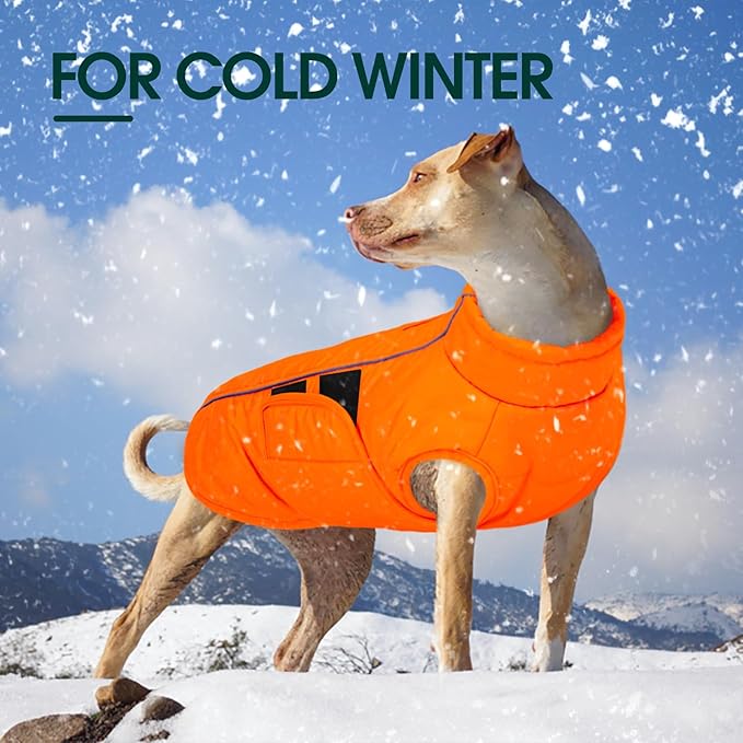 Kuoser XXXL Dog Coat, Dog Jackets for Large Dogs, Reflective Pet Winter Coat Cold Weather Coats, Doggie Snow Jacket Warm Apparel Clothes for Great Dane, Orange XXXL