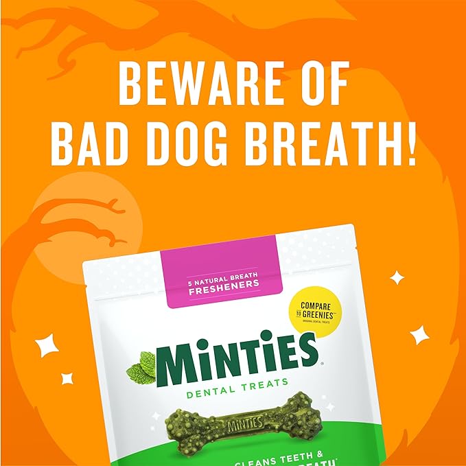 Minties Dental Chews for Dogs, 120 Count, Vet-Recommended Mint-Flavored Treats for Tiny/Small Dogs 5-24 lbs, Dental Bones Clean Teeth, Fight Bad Breath, and Removes Plaque and Tartar