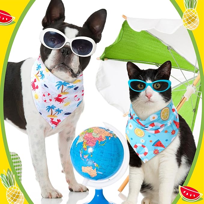 Sweetude 50 Pcs Dog Bandanas Bulk for Summer Hawaii Puppy Bandanas Adjustable Triangle Scarf Set Holiday for Small Medium Large Pet Costume Accessories