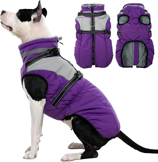 Kuoser Dog Coat, 2 in 1 Dog Jacket with Harness Built in, Winter Waterproof Puppy Puffer Jacket Snowsuit for Small Medium Large Dogs, Cold Weather Reflective Pet Fleece Vest with Zipper