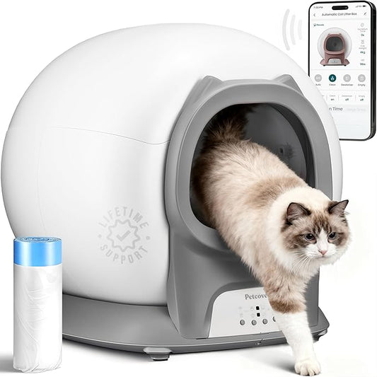 Self Cleaning Litter Box with Auto Safety Sensors for Multiple Cats - Automatic Cat Litter Box Self-Cleaning - Covered Odor Removal with APP Control - Compatible On All WiFi - Electric Robot
