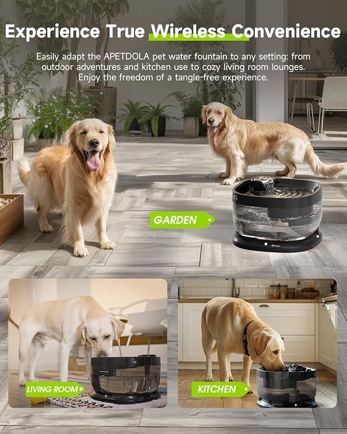 Wireless Dog Water Fountain with 11 Filter, Battery Operated Dog Water Dispenser with Motion Sensor, 237 oz/ 7L Cordless Fountain Water Bowl with 3 Work Modes (Replacement Filters for 2.5 Months)