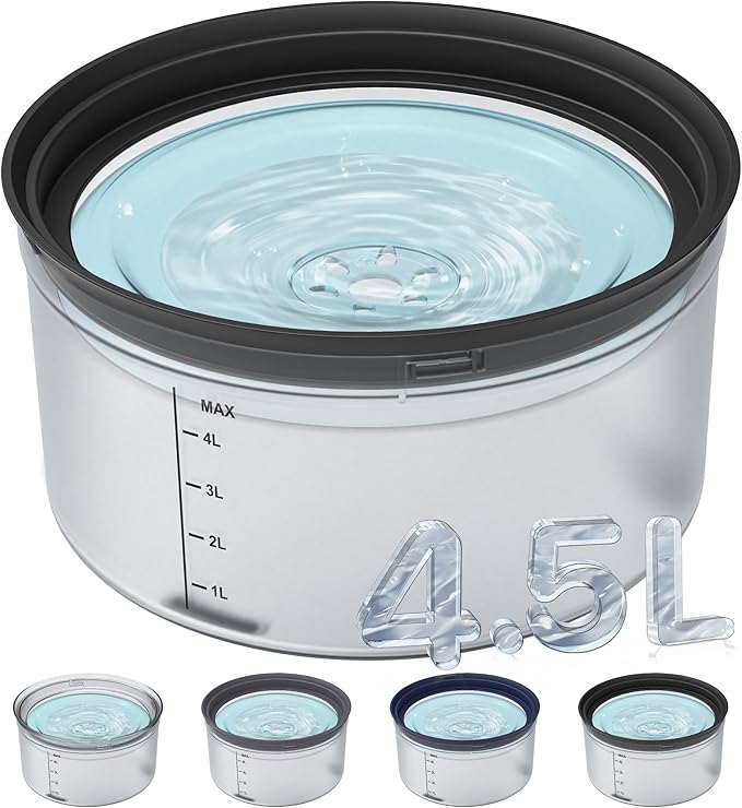 Decflow 1.2Gallon Dog Water Bowl No Spill, 4.5L Large Capacity Spill Proof Dog Bowls with Transparent Floating Disk, Anti-Splash Slow Drinking Dripless Bowl for Sloppy Messy Drinkers (Black)