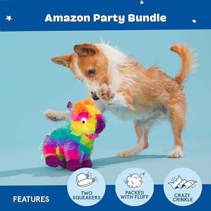 Barkbox Fiesta Party Bundle – Squeaky Dog Toys – Plush Chew Toys – Puppy and Pet Toys for Small Dogs – Full O’ Fluff Pinata & Muy Squeaky Margarita