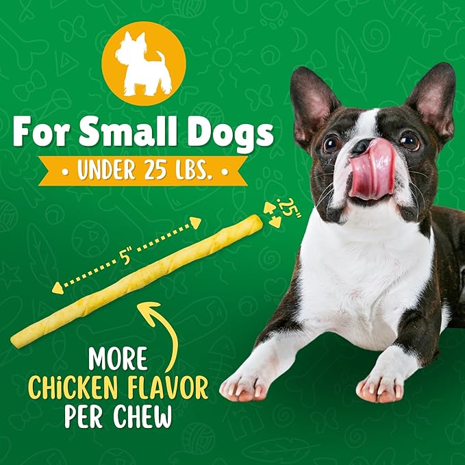 Chicken Basted Rawhide Twist Sticks Dog Treats – 325ct. Premium Rawhide Chew Sticks – Long Lasting Chicken Flavored Chews for Small Dogs Made in USA with Natural Beef Hide