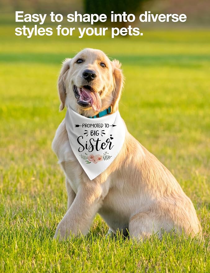 Promoted to Big Brother and Sister Dog Bandana, White Big Sister Bandana for Dog, Big Brother Scarf Gender Revealing Baby Announcement Dog Bandana Dog Lovers Gifts Pack of 2