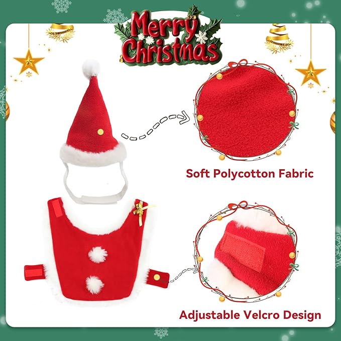 LESYPET Cat Christmas Costume, Santa Hat with Cloak for Small Dogs Rabbits Christmas Costume New Year, Red S