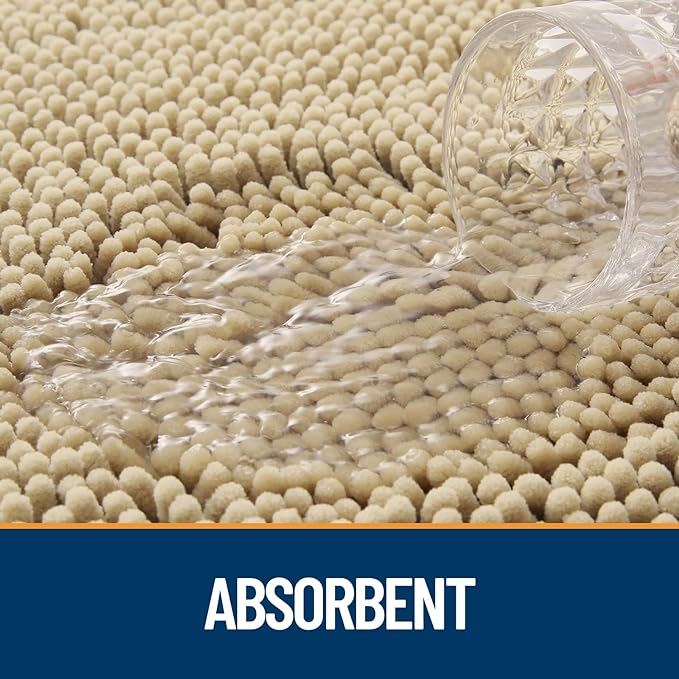 OLANLY Dog Door Mat for Muddy Paws 59x24, Absorbs Moisture and Dirt, Absorbent Non-Slip Washable Doormat, Quick Dry Chenille Mud Mat for Dogs, Entry Indoor Entryway Carpet for Inside Floor, Beige