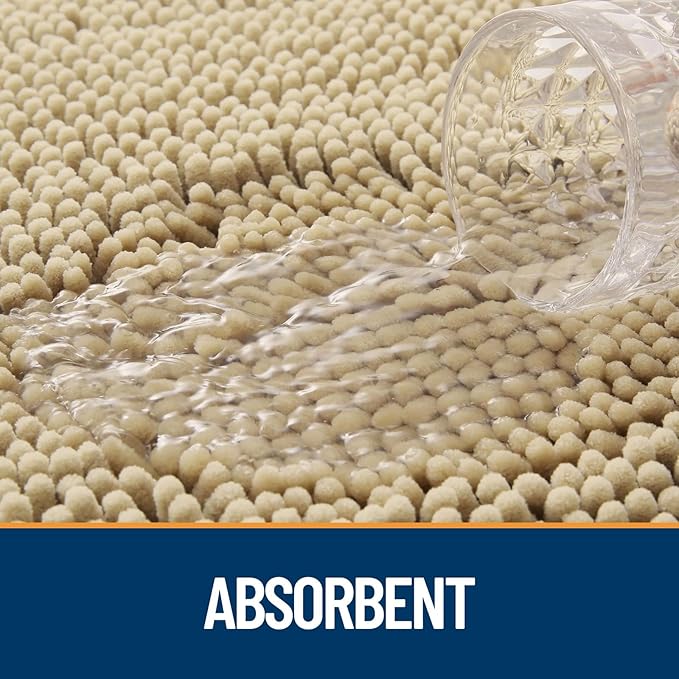 OLANLY Dog Door Mat for Muddy Paws 47x32, Absorbs Moisture and Dirt, Absorbent Non-Slip Washable Doormat, Quick Dry Chenille Mud Mat for Dogs, Entry Indoor Entryway Carpet for Inside Floor, Beige