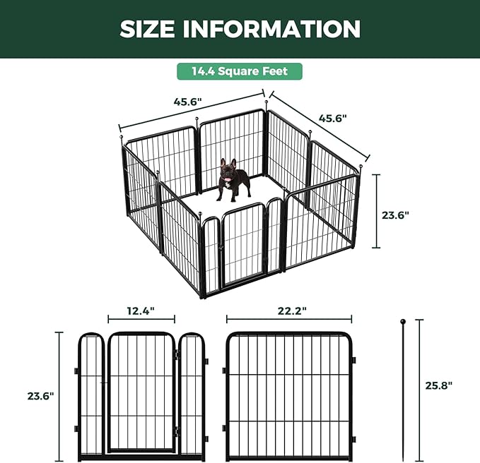 FXW Rollick Unleashed Dog Playpen for Indoor, Yard, RV Camping, 24 inch 8 Panels for Small and Puppy Dogs, Black│Patented